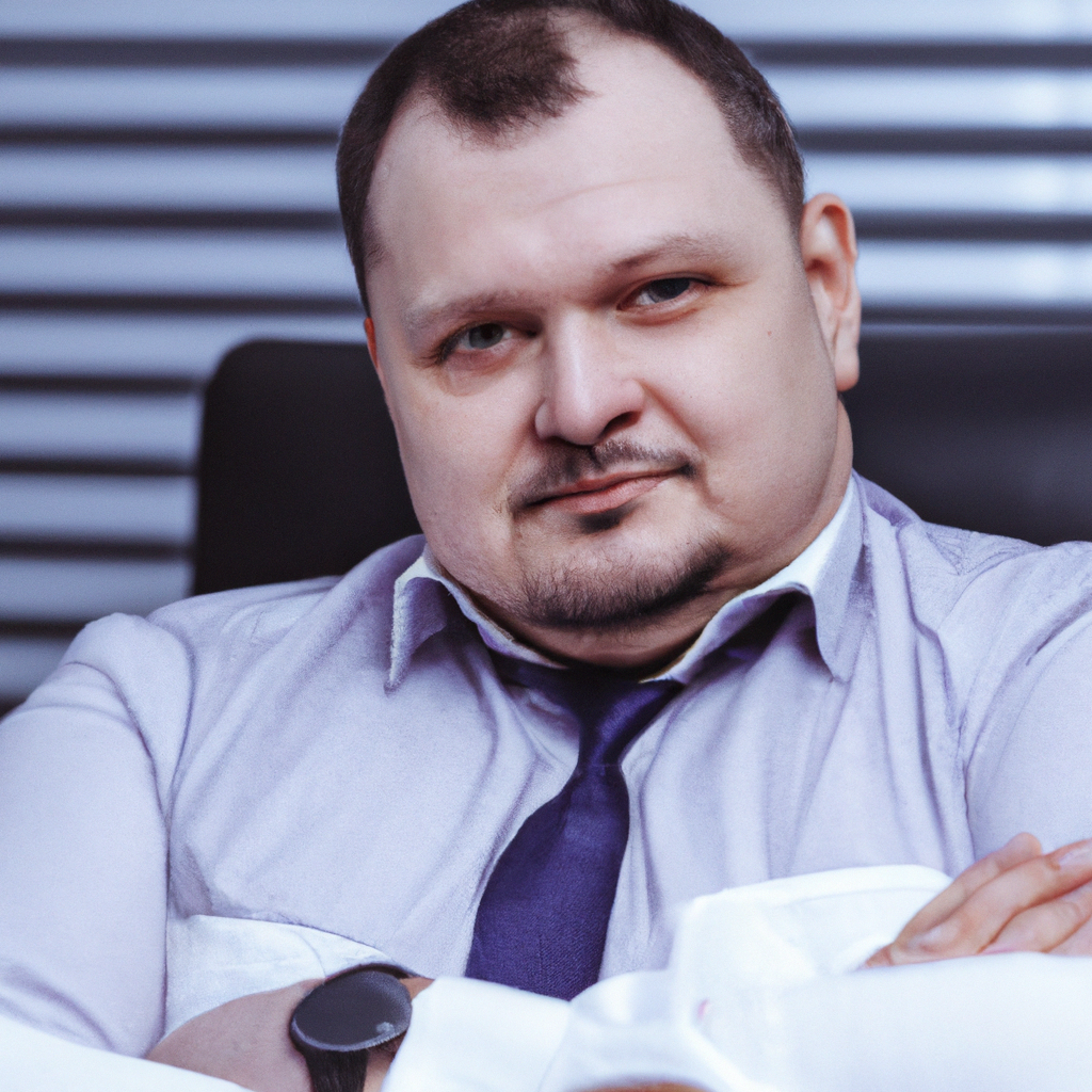 Портрет CEO в современном офисе, мягкое боке, уверенный взгляд